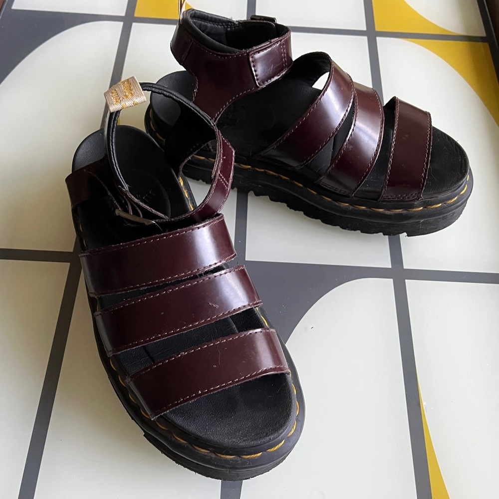 Dr. Martens V Blaire Patent Vegan Leather Cherry Red Gladiator Sandals sz US 5